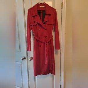 Faux suede red trench coat